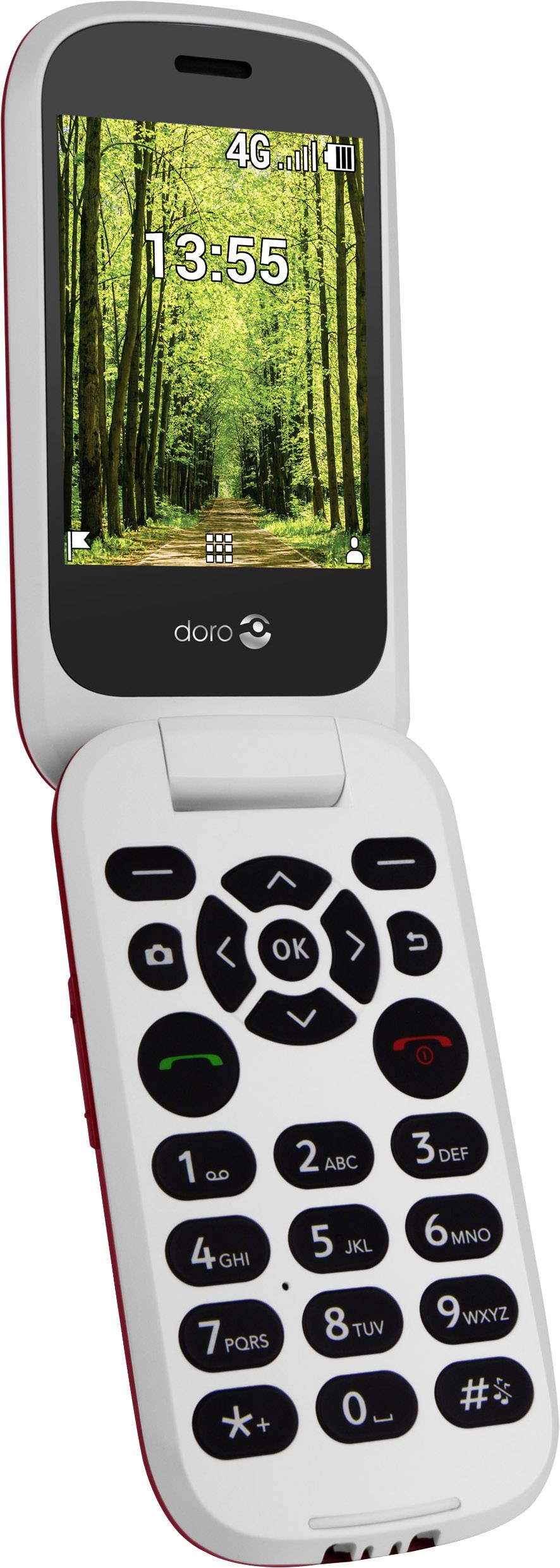doro DORO 7060 Senioren-Klapp-Handy mit Ladestation, SOS Taste Rot, Weiß