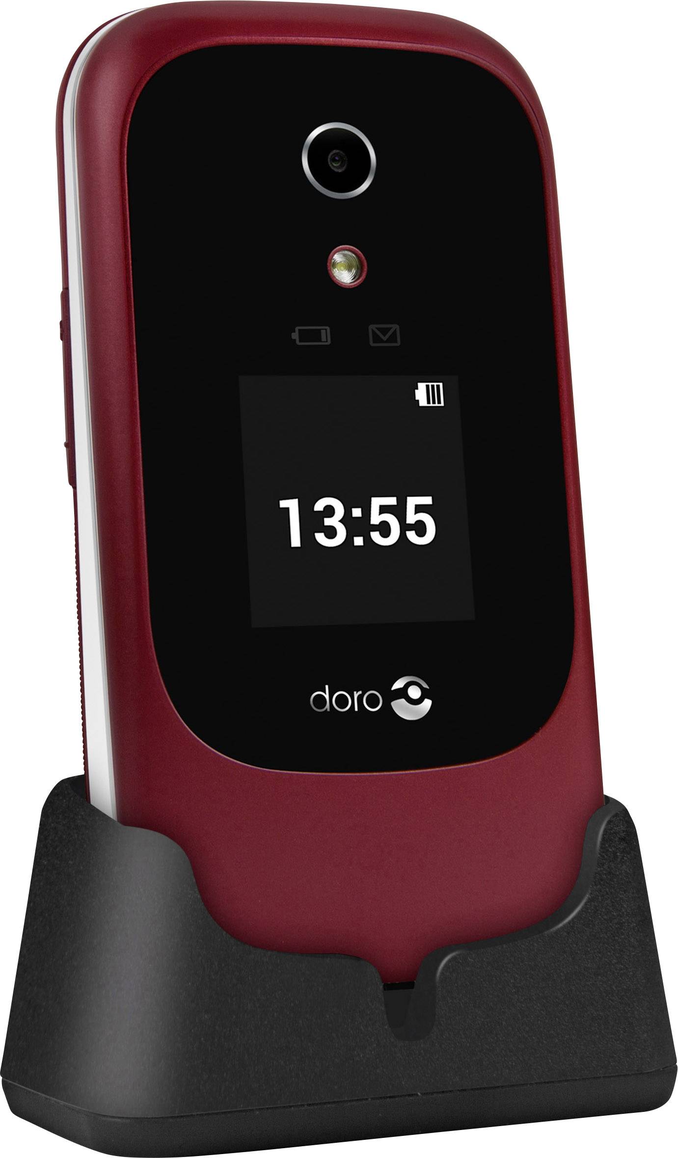 doro DORO 7060 Senioren-Klapp-Handy mit Ladestation, SOS Taste Rot, Weiß