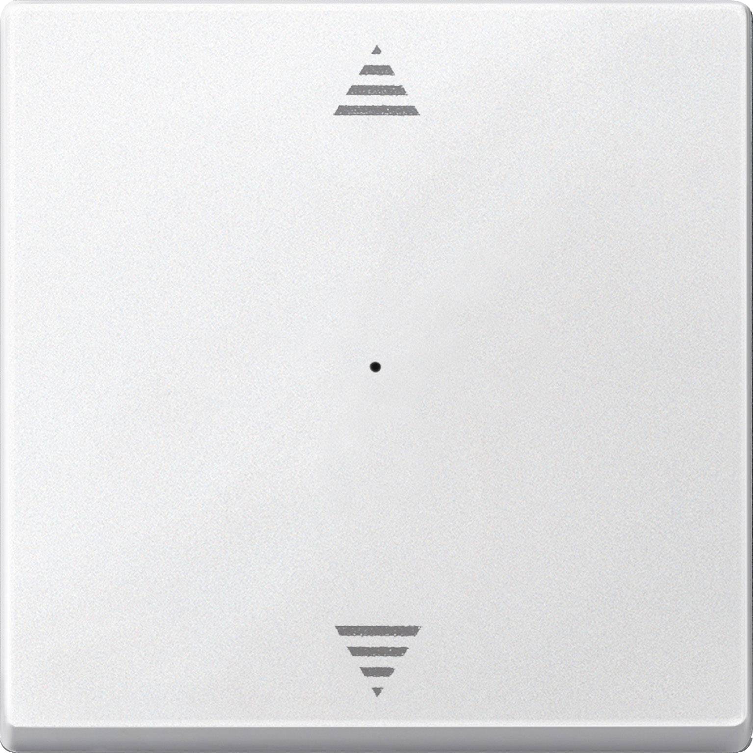 Weiße Wandtaste mit zwei schwarzen Pfeilen, einer nach oben und einer nach unten, zur Steuerung von Jalousien oder Rollläden.