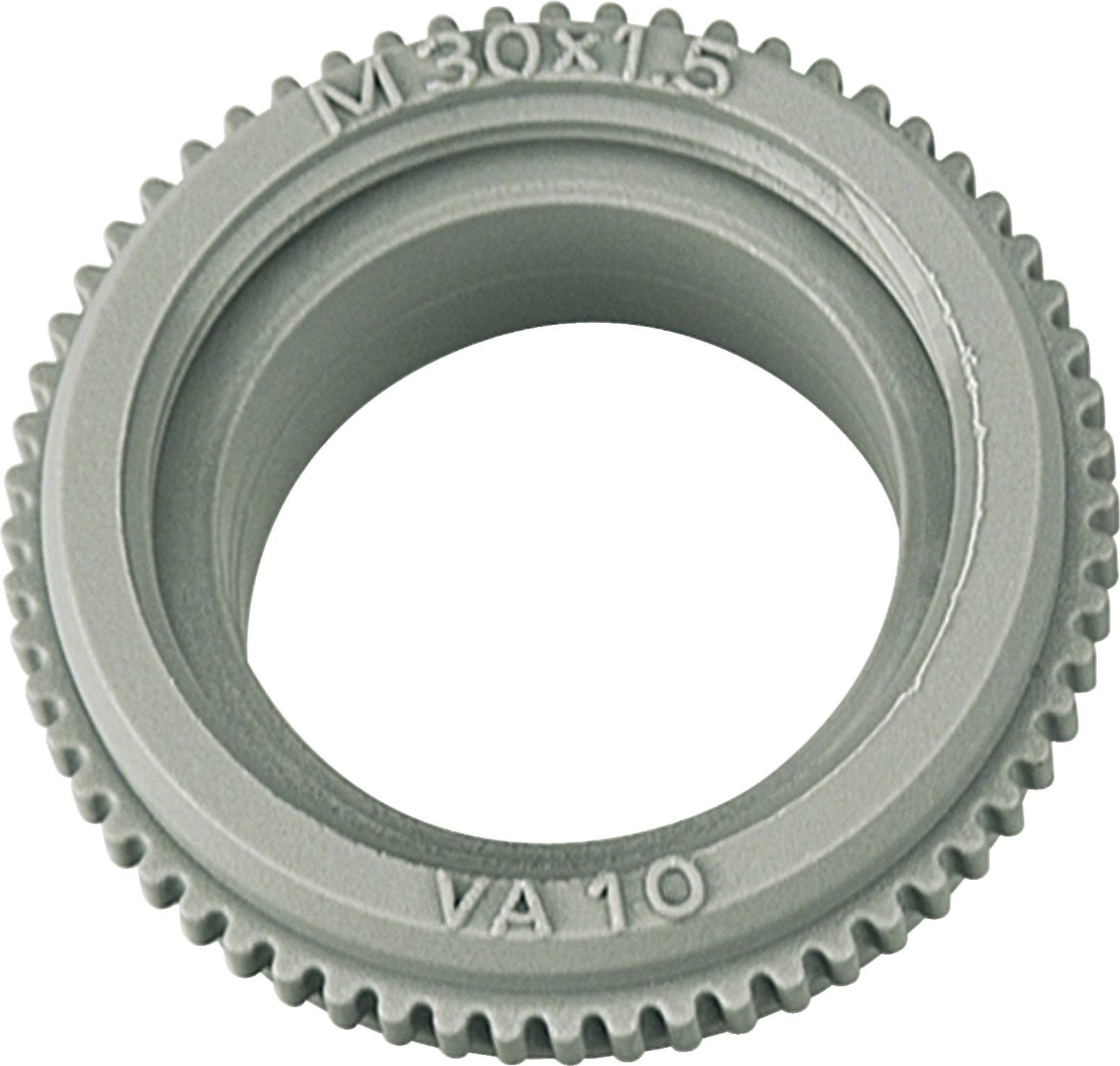 Rundes Metallteil mit Außengewinde, beschriftet mit 'M30x1,5' und 'VA10', dient vermutlich als Mutter oder Befestigungselement.