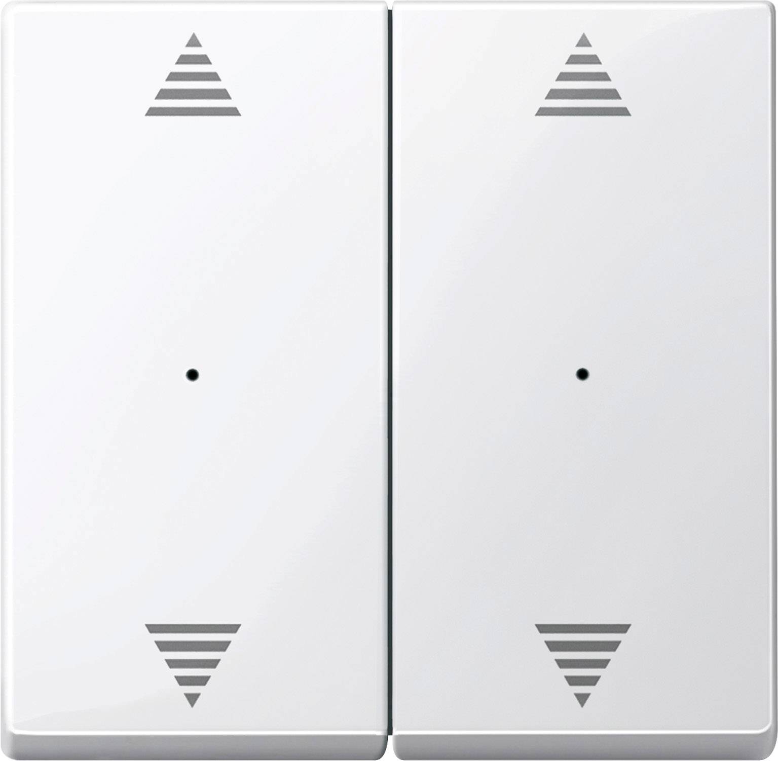 Ein Doppellichtschalter mit Pfeilen nach oben und unten auf beiden Tasten, zur Steuerung der Beleuchtung oder Rollos.