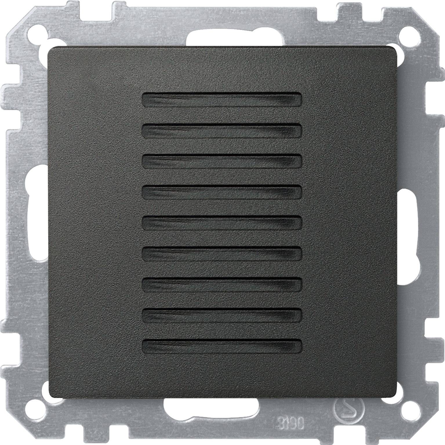 Schwarz glänzende Lüftungsklappe auf quadratischer Metallhalterung, zur Wandmontage geeignet.