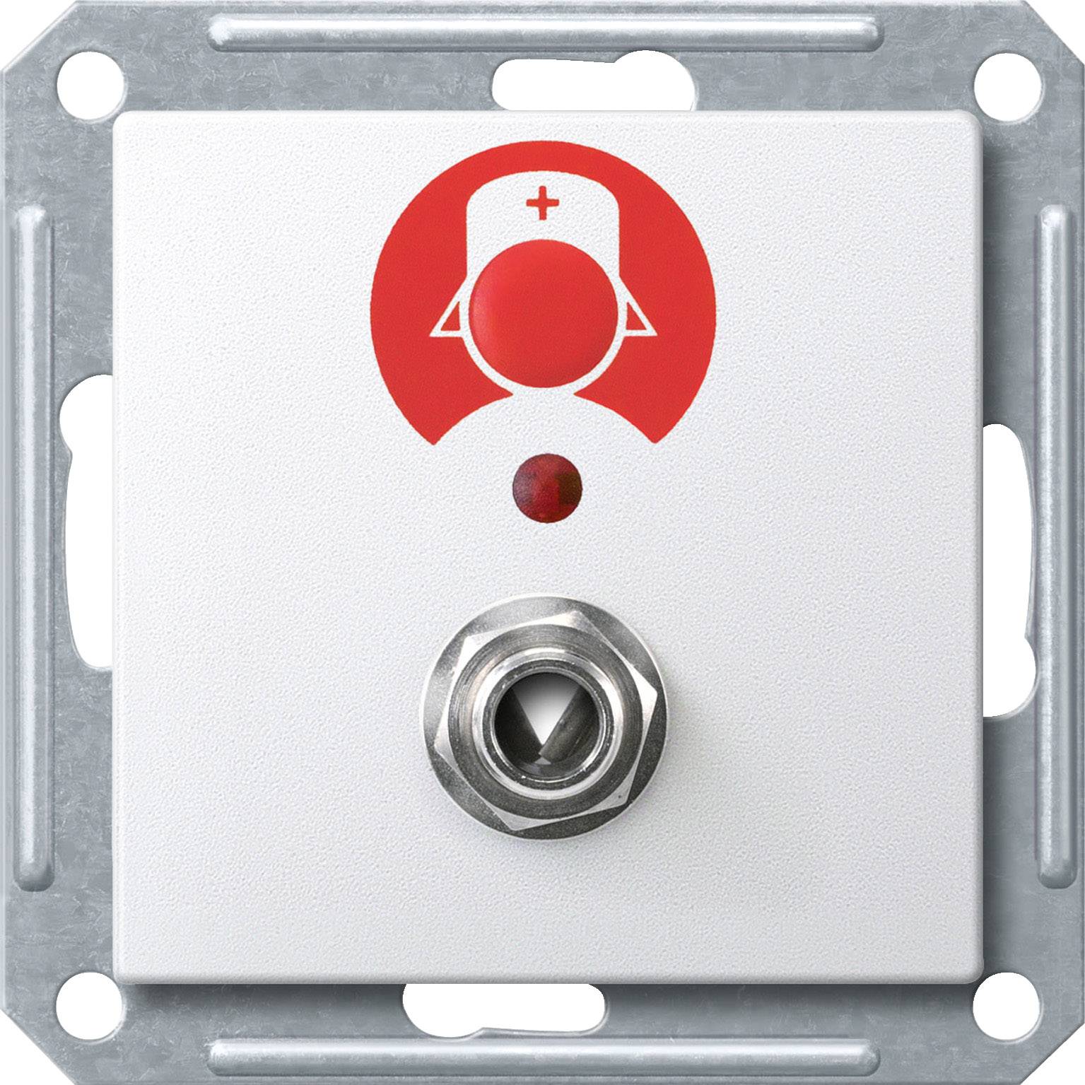 Notruf-Taster mit rotem Symbol einer Krankenschwester.