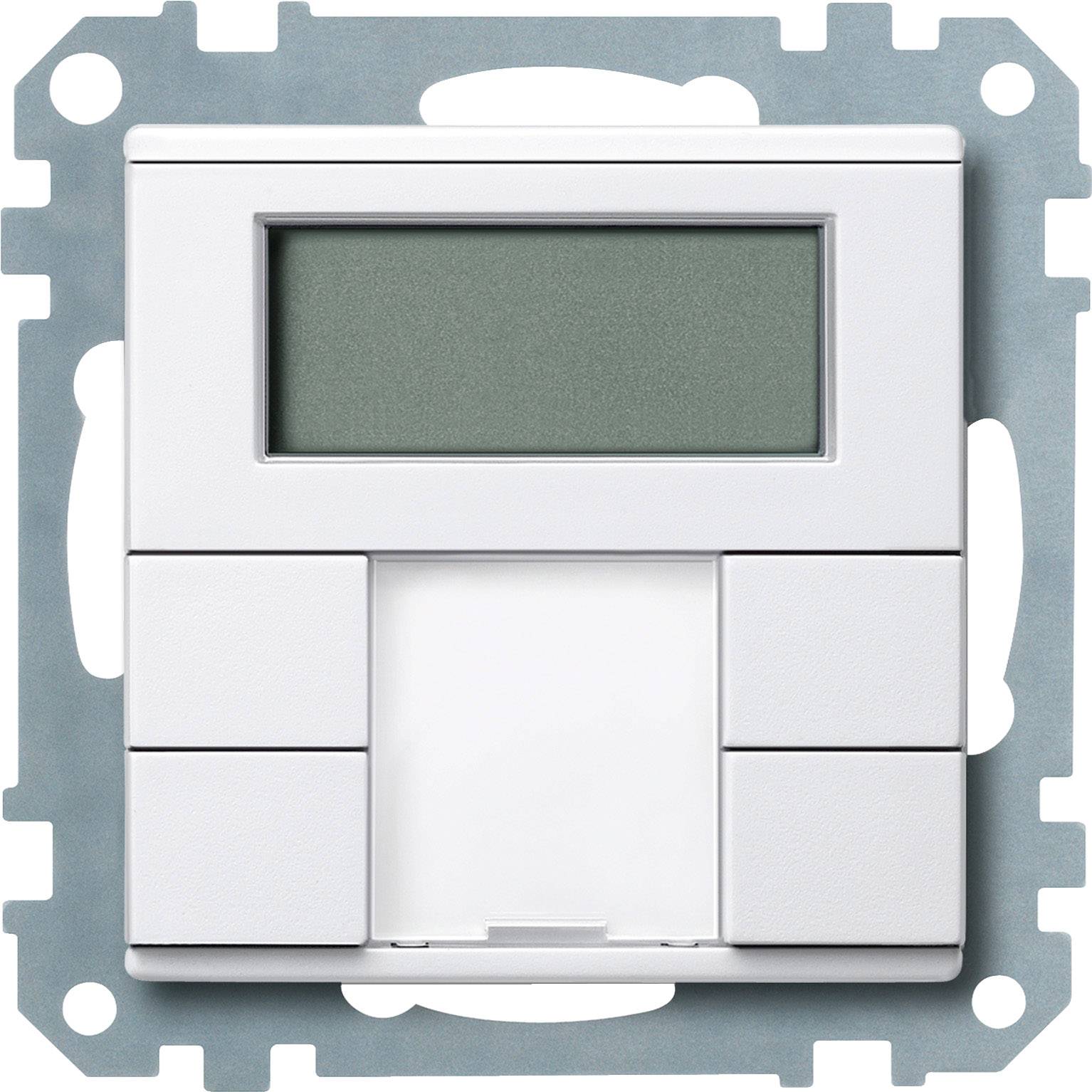 Elektronischer Schalter mit Display und mehreren Tasten auf einer Metallhalterung. Hauptsächlich zur Steuerung elektrischer Geräte.