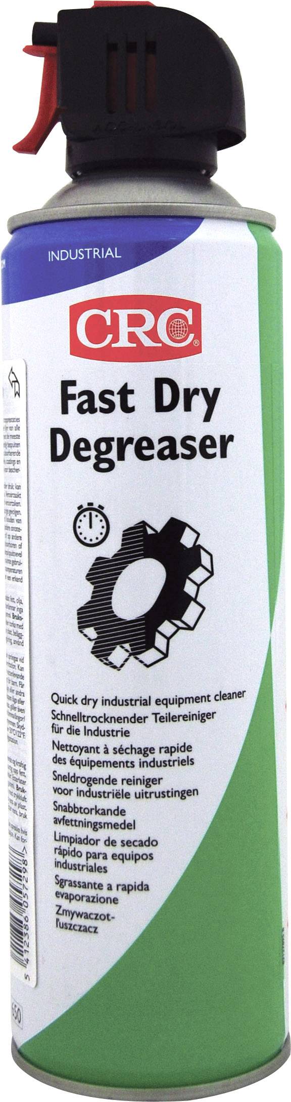 Eine Sprühdose mit der Aufschrift 'CRC Fast Dry Degreaser', ein schneller, trocknender Entfetter für industrielle Anwendungen.