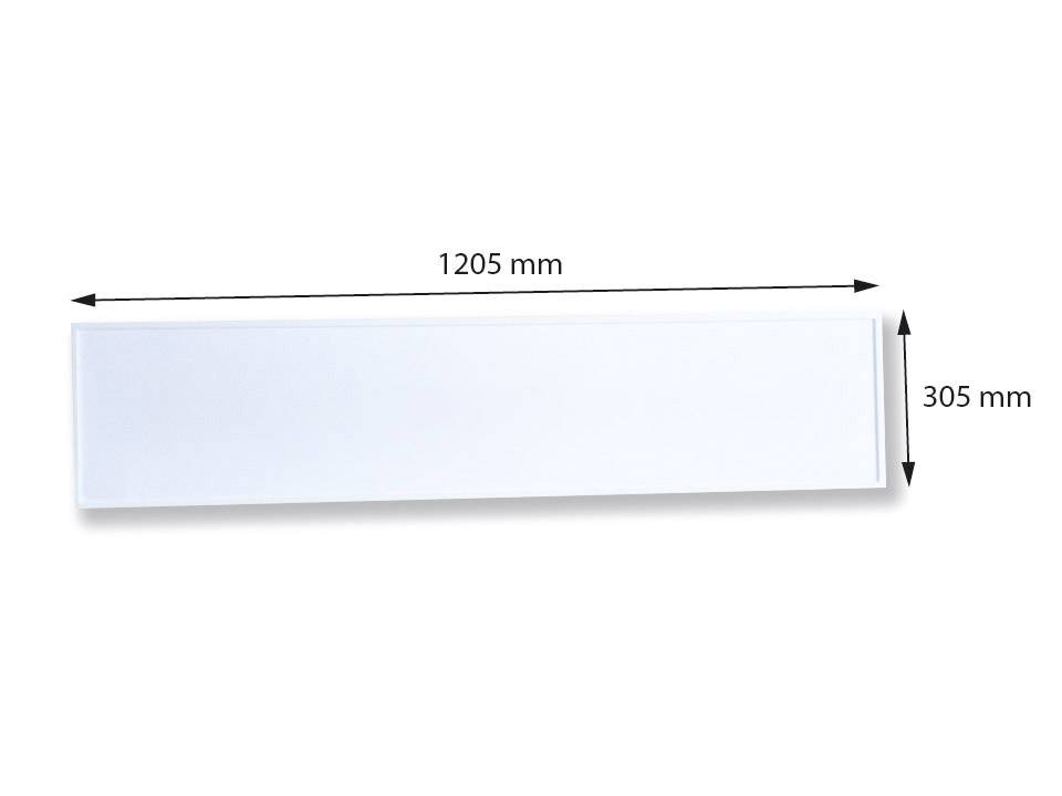 Weißes Rechteck, das eine Tafel darstellt, mit Maßeinheiten: Länge 1205 mm und Höhe 305 mm.