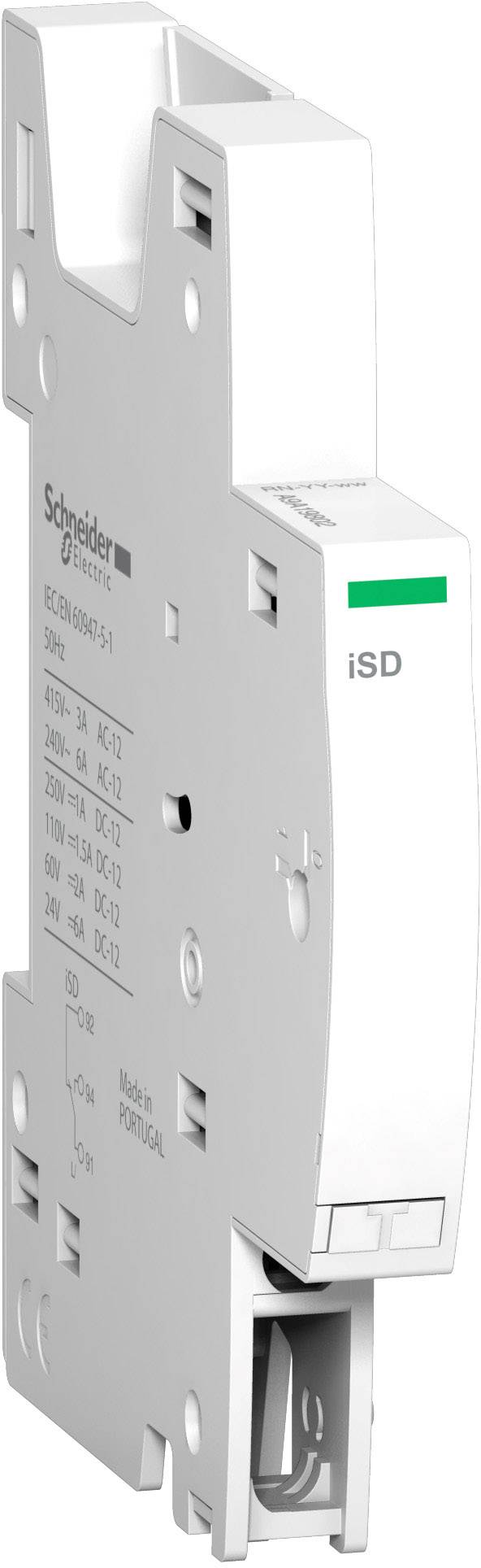 Entkoppelungsmodul von Schneider Electric, iSD-Modell, seitliche Ansicht, graue Farbe, für elektrische Anwendungen.