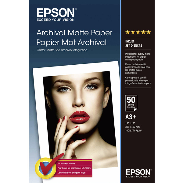 Epson Archival Matte Paper A3+ C13S041340 Fotopapier DIN A3+ 189 g/m² 50 Blatt Matt, Strukturierte Oberfläche
