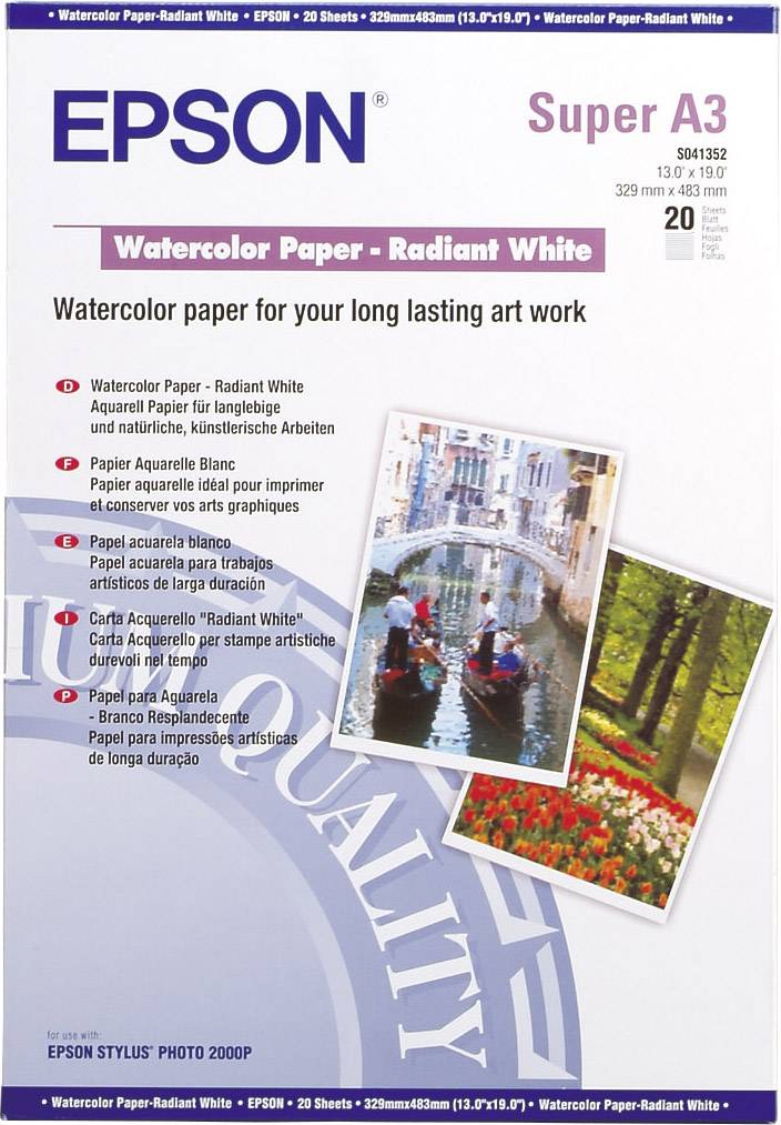 Epson WaterColor Paper Radiant White C13S041352 Fotopapier DIN A3+ 190 g/m² 20 Blatt Matt