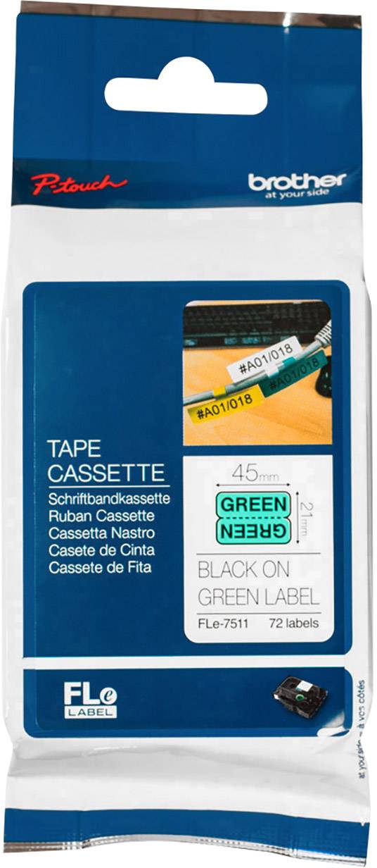 Schriftband Laminierte Kabel-Etiketten Brother FLe FLe-7511 Bandfarbe: Grün Schriftfarbe:Schwarz