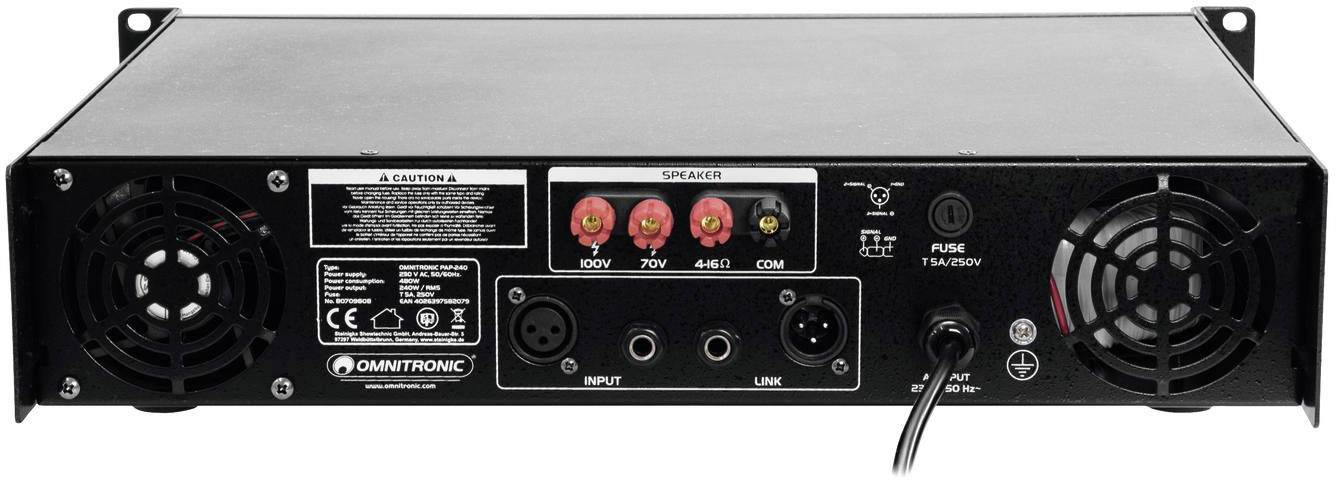 Omnitronic PAP-240 ELA-Verstärker 240 W 1-Kanal 1-Zonen