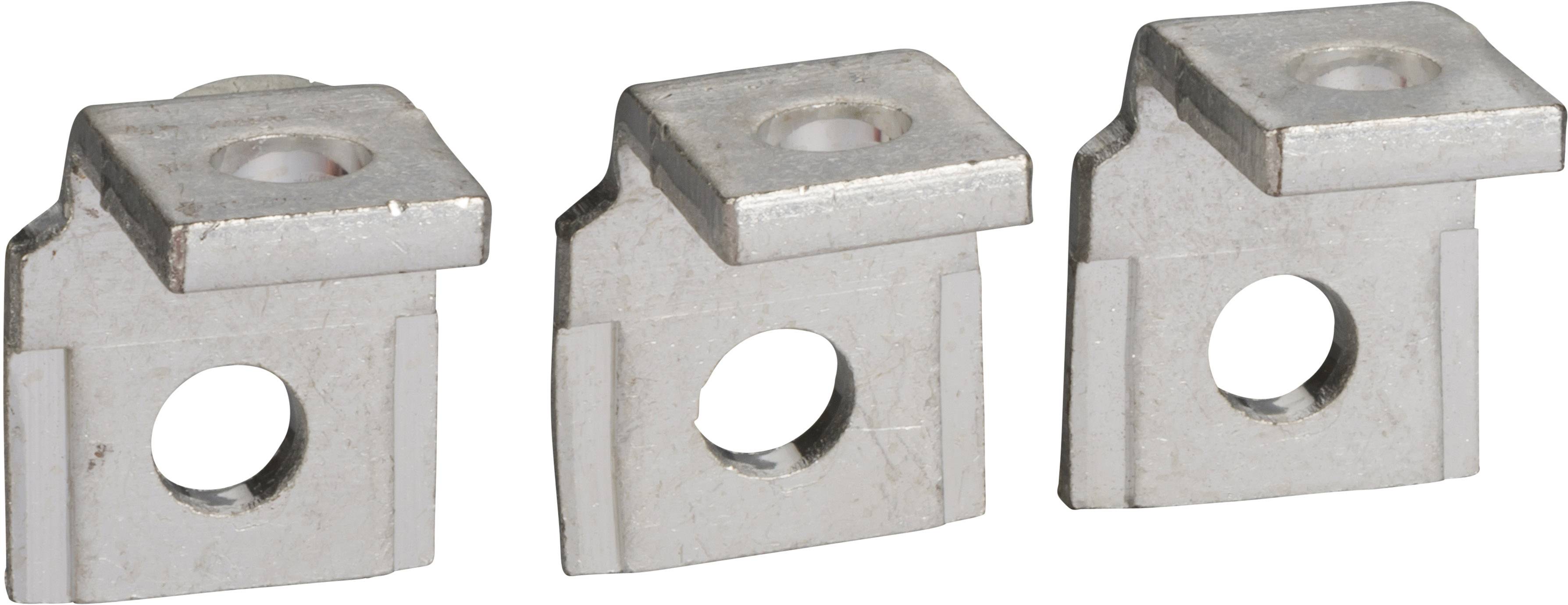 Drei quadratische, silberne Metallbefestigungsclips mit zentralem Loch, geeignet zur Montage auf Flächen oder Befestigung von Bauteilen.