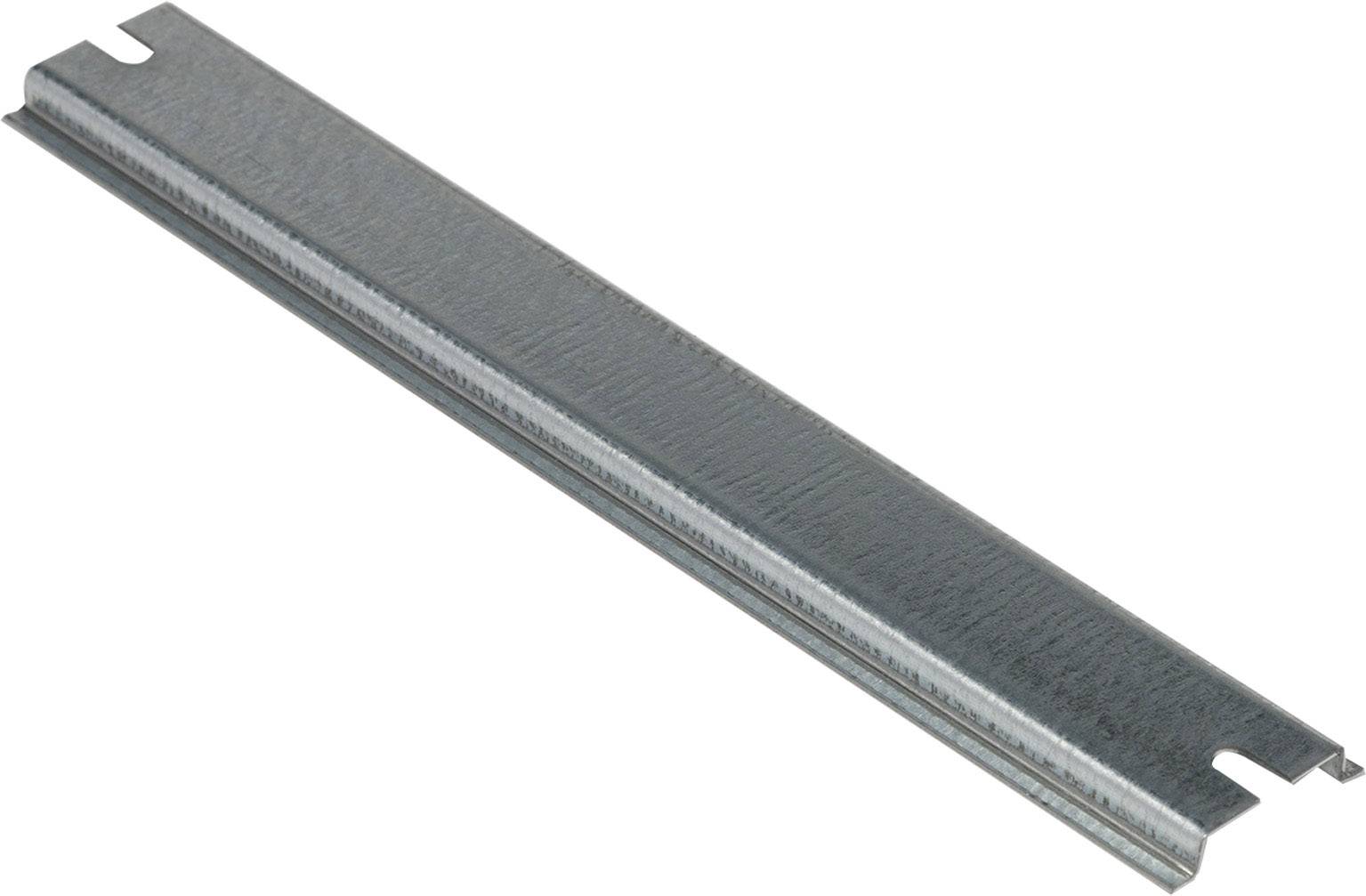Metallschiene aus silbernem Metall mit rechteckiger Form und seitlichen Einkerbungen.