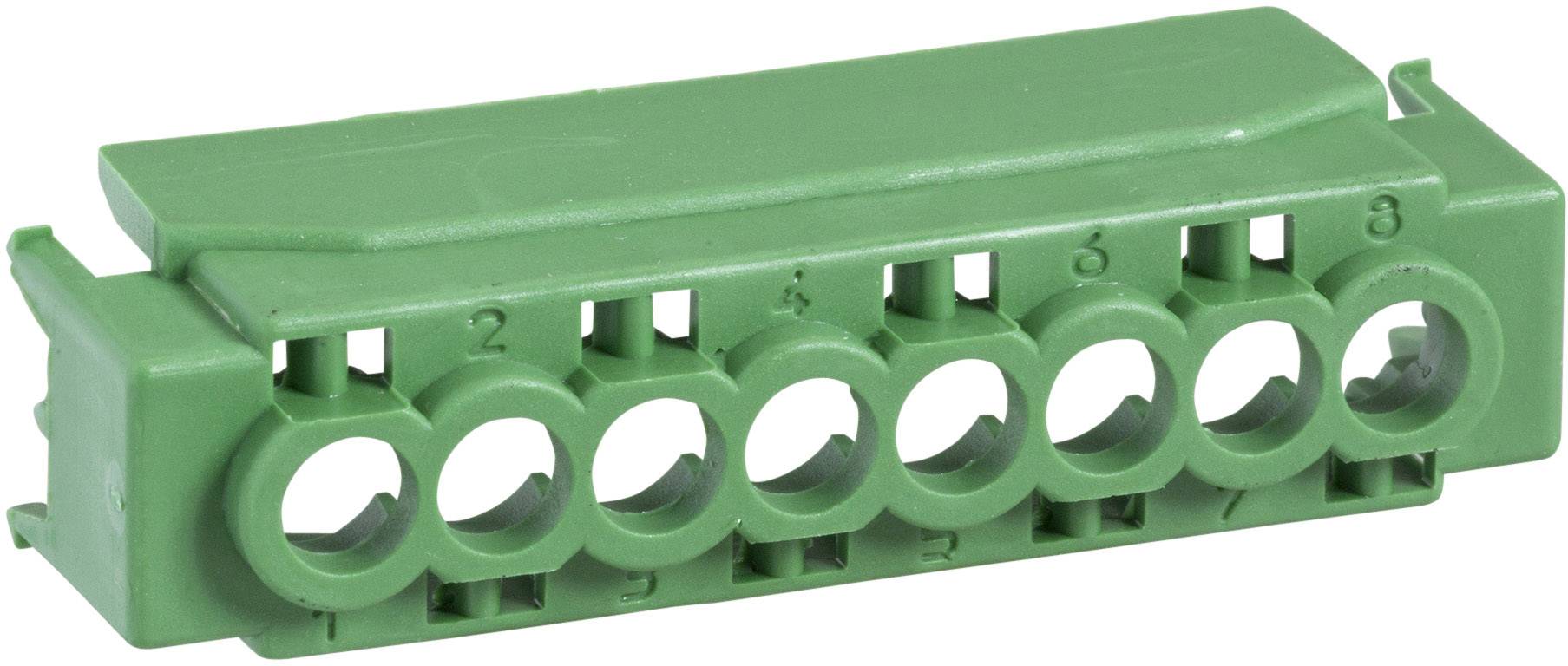 Grüner elektrischer Steckverbinderblock mit acht nummerierten Steckplätzen, geeignet für Kabelverbindungen in elektronischen Geräten.