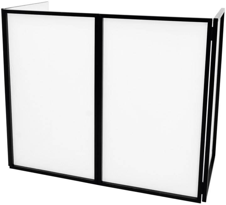 Schwarze Metallstruktur mit zwei großen, nebeneinander angeordneten, weißen Paneelen. Anwendungsbereich unbestimmt.