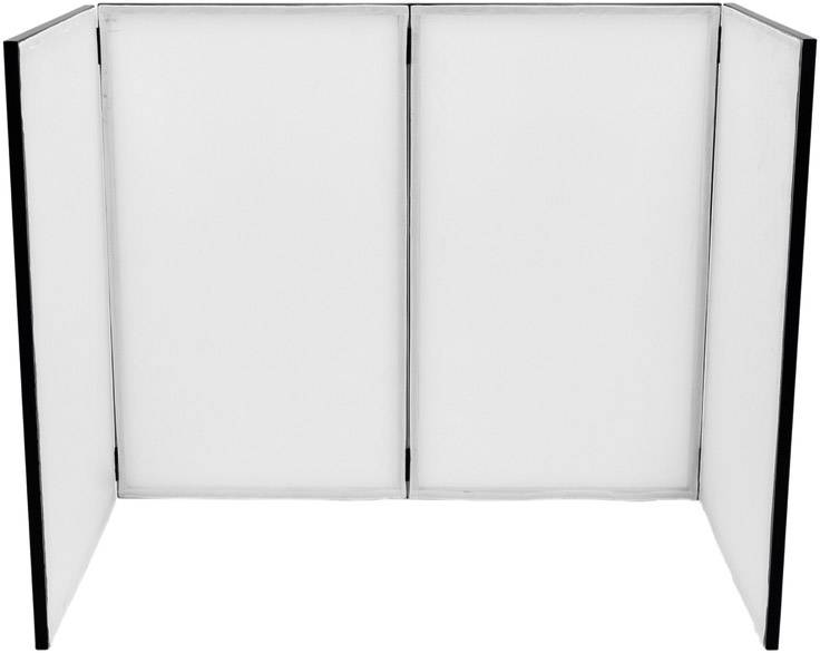 Ein dreiteiliger, zusammenklappbarer Paravent in Weiß, mit schwarzen Kanten. Geeignet zur Raumtrennung oder als Sichtschutz.
