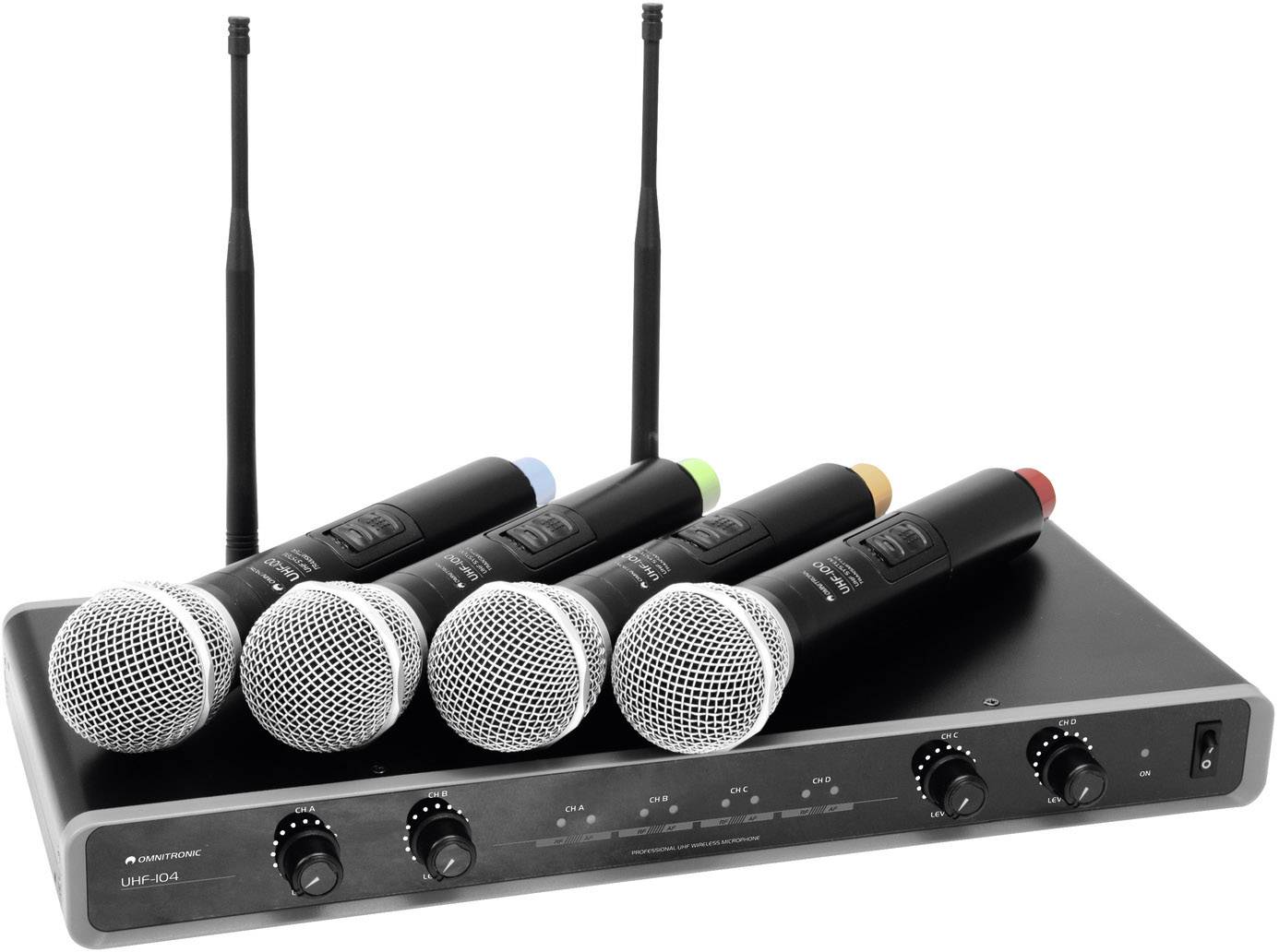 Omnitronic UHF-104 828.1/830.3/864.8/863.8MHz Hand Funkmikrofon-Set XLR, Klinke