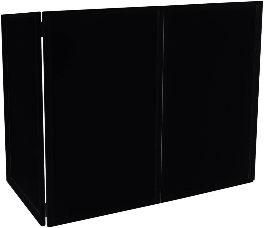 Schwarzes, rechteckiges Paneel mit zwei Faltteilen, möglicherweise ein Raumteiler oder Sichtschutz.