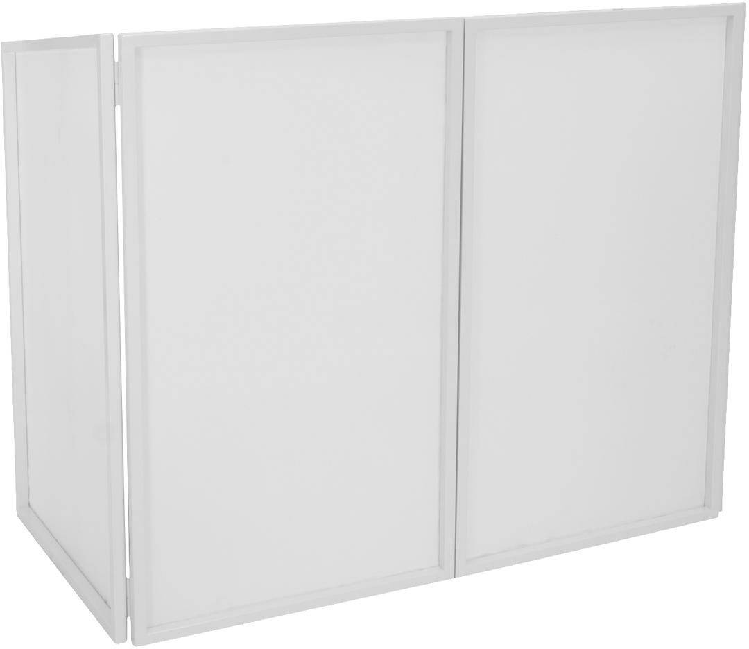 Weiße Raumtrennwand mit zwei großen Paneelen, einfachen Rahmen und schlichtem Design, geeignet für Büros oder Wohnungen.