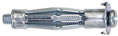 Metallhohlraumdübel mit geschlossenen Flügeln und Schraube. Geeignet für das Befestigen an Trockenbauwänden zur stabilen Montage.