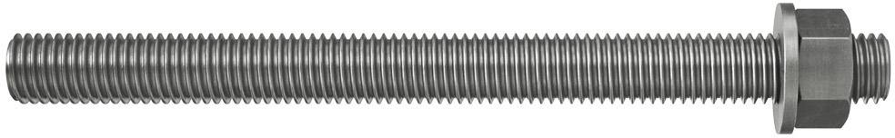 Eine lange, graue Gewindestange mit einer daran befestigten Sechskantmutter, geeignet zur sicheren Befestigung von Bauteilen.