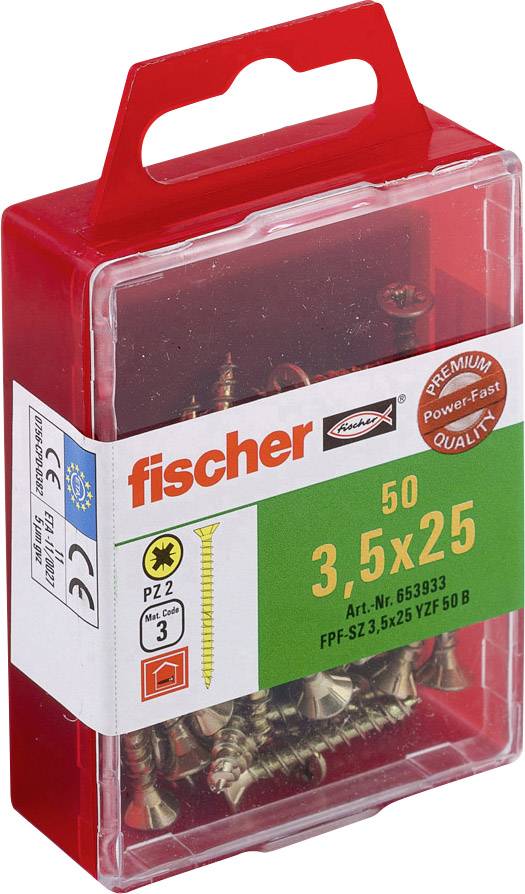 Fischer 653933 Senkkopfschraube 3.5 mm 25 mm Kreuzschlitz Pozidriv galvanisch verzinkt 50 St.