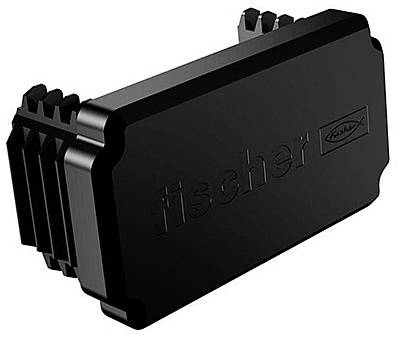 Schwarzes Bauteil mit der Aufschrift 'fischer'.