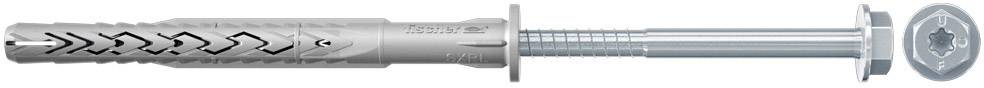 Grauer Universaldübel mit Schraube, geeignet für feste und hohle Baustoffe. Optimale Verankerung in Beton und Mauerwerk.