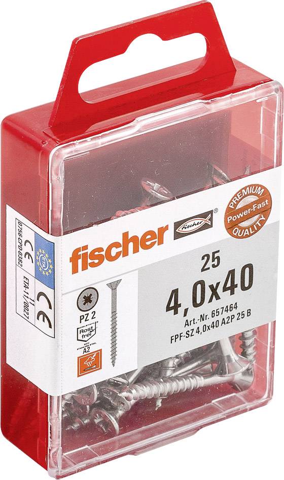 Fischer 657464 Holzschraube 4 mm 40 mm Kreuzschlitz Pozidriv galvanisch verzinkt 25 St.