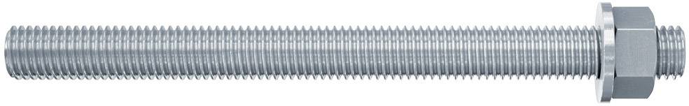 Metallstab mit Gewinde, versehen mit einer Sechskantmutter am einen Ende. Werkzeug- oder Befestigungselement.