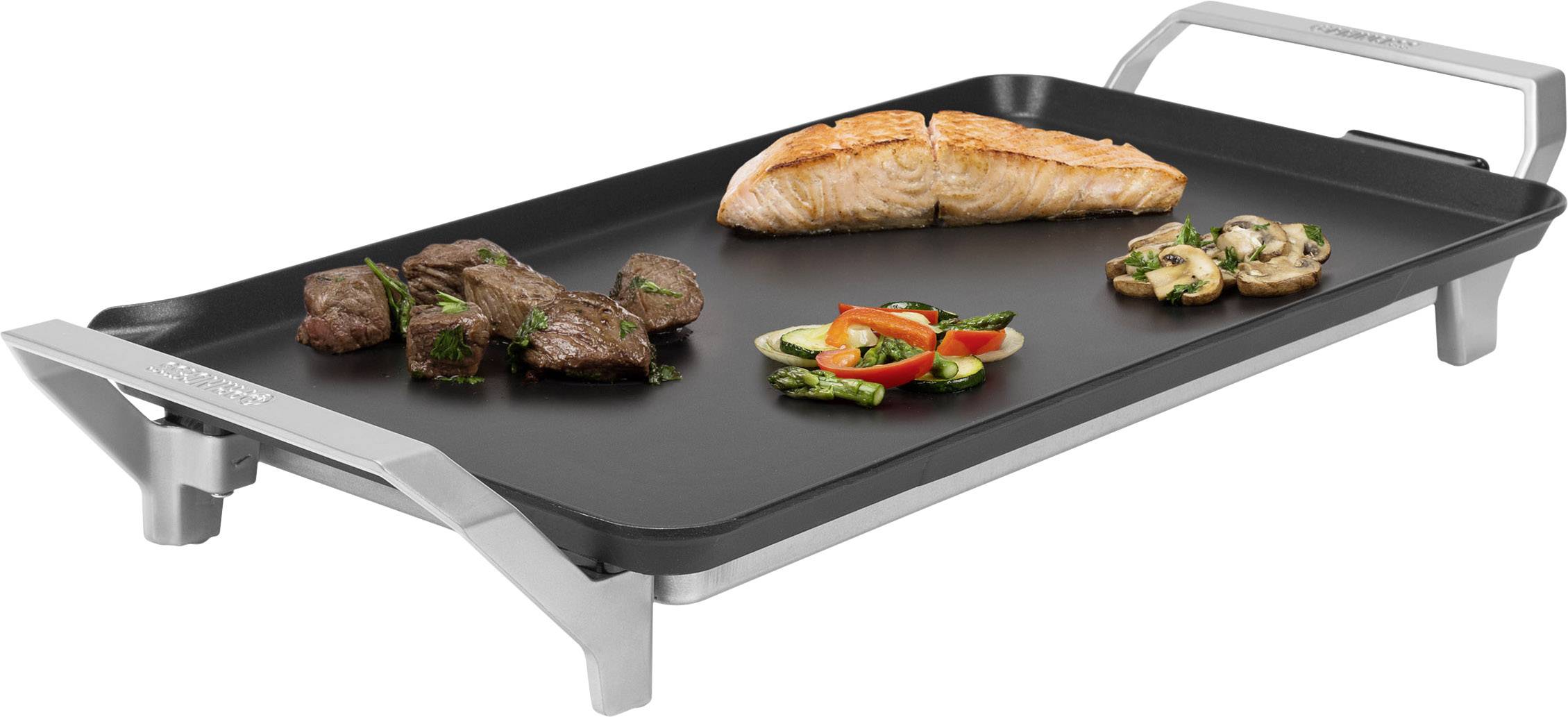 Princess Table Chef Premium XL Elektro Teppan Yaki Tischgrill mit manueller Temperatureinstellung Silber (matt), Schwarz