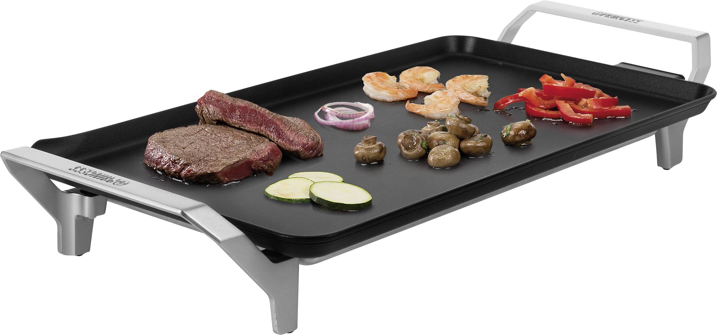 Princess Table Chef Premium XL Elektro Teppan Yaki Tischgrill mit manueller Temperatureinstellung Silber (matt), Schwarz