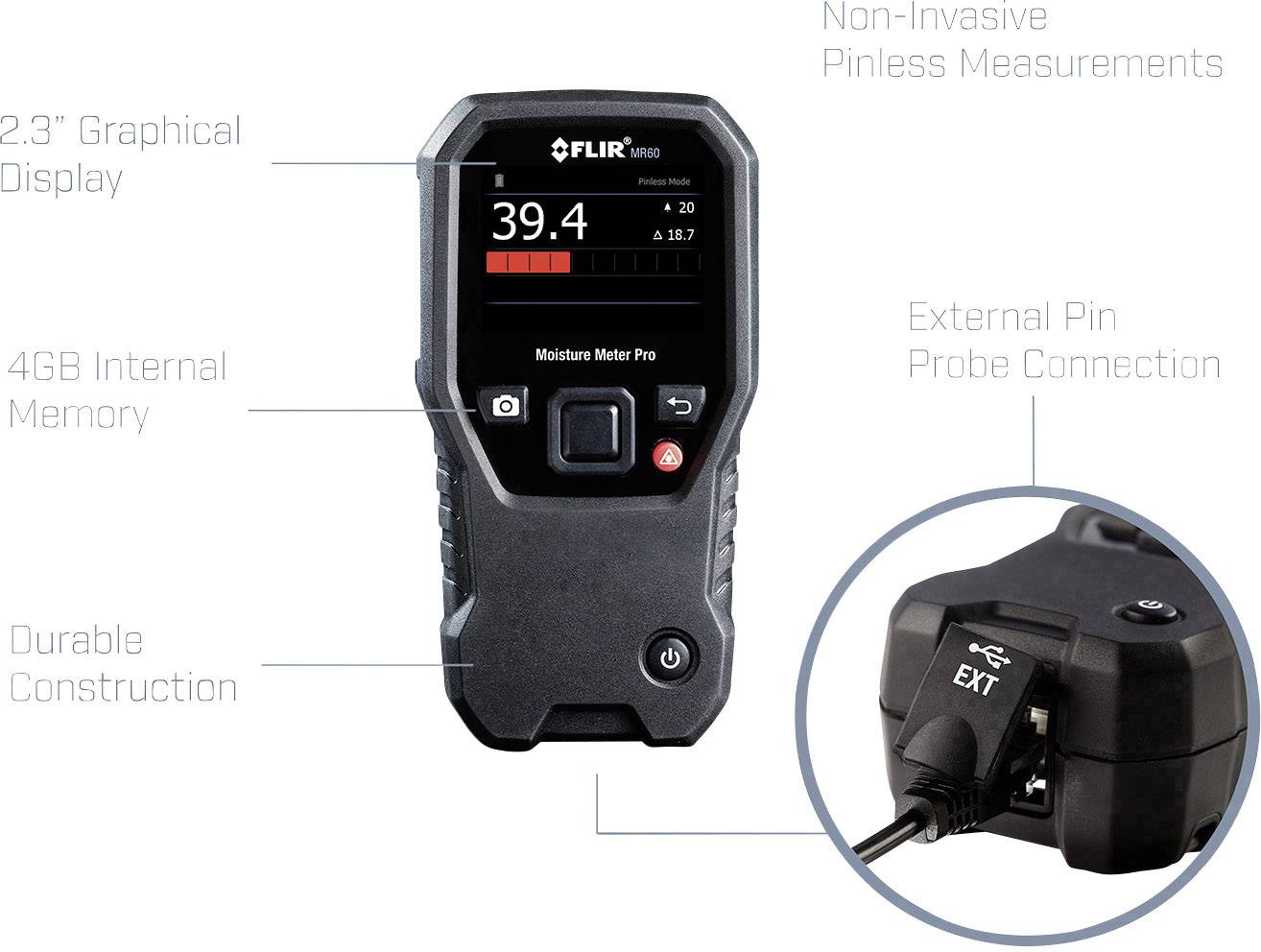 FLIR Profi-Feuchtemessgerät Materialfeuchtemessgerät Messbereich Baufeuchtigkeit (Bereich) 0 bis 20% vol Messbereich
