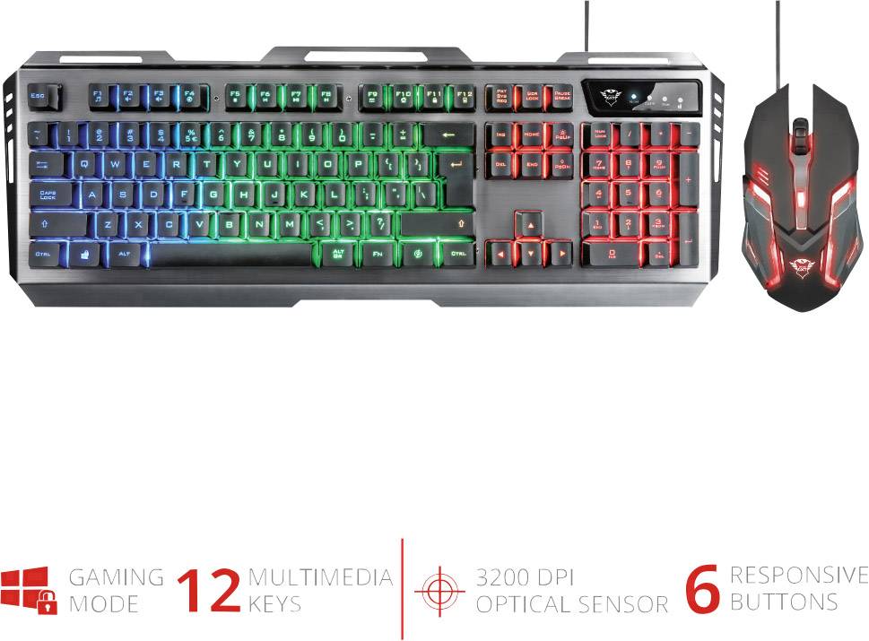 Trust GXT845 Tural USB Gaming-Tastatur, Maus-Set Beleuchtet, USB-Anschluss Deutsch, QWERTZ Schwarz