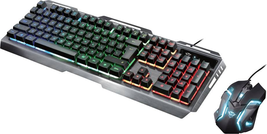 Trust GXT845 Tural USB Gaming-Tastatur, Maus-Set Beleuchtet, USB-Anschluss Deutsch, QWERTZ Schwarz