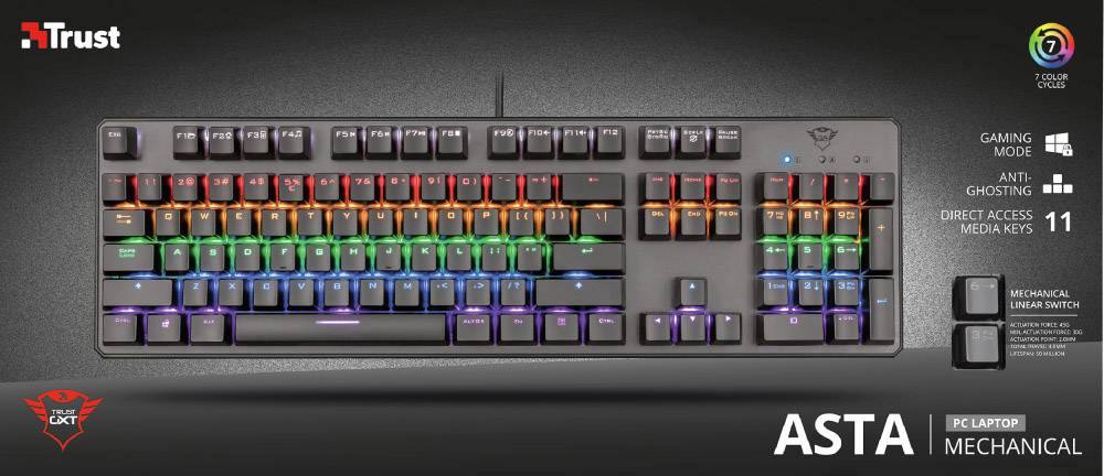 Trust Gaming-Tastatur GXT865 Asta Mechanical Beleuchtet Schwarz Deutsch, QWERTZ, Windows®