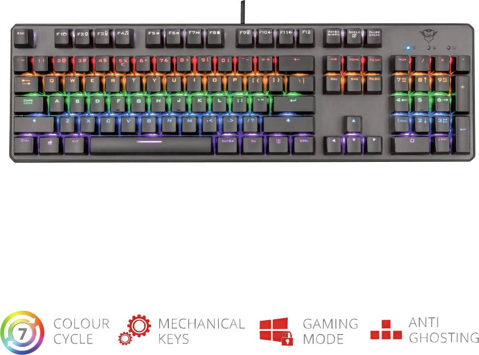 Trust Gaming-Tastatur GXT865 Asta Mechanical Beleuchtet Schwarz Deutsch, QWERTZ, Windows®