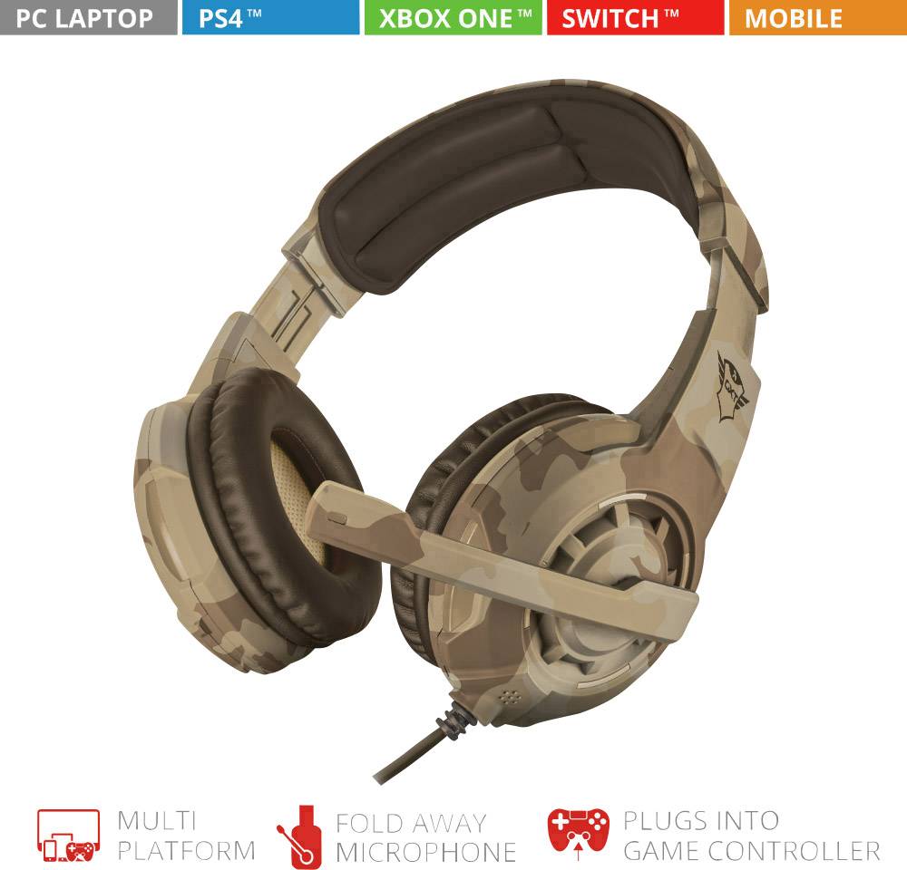 Trust GXT310D Radius Desert Camo Gaming On Ear Headset kabelgebunden Stereo Braun Lautstärkeregelung