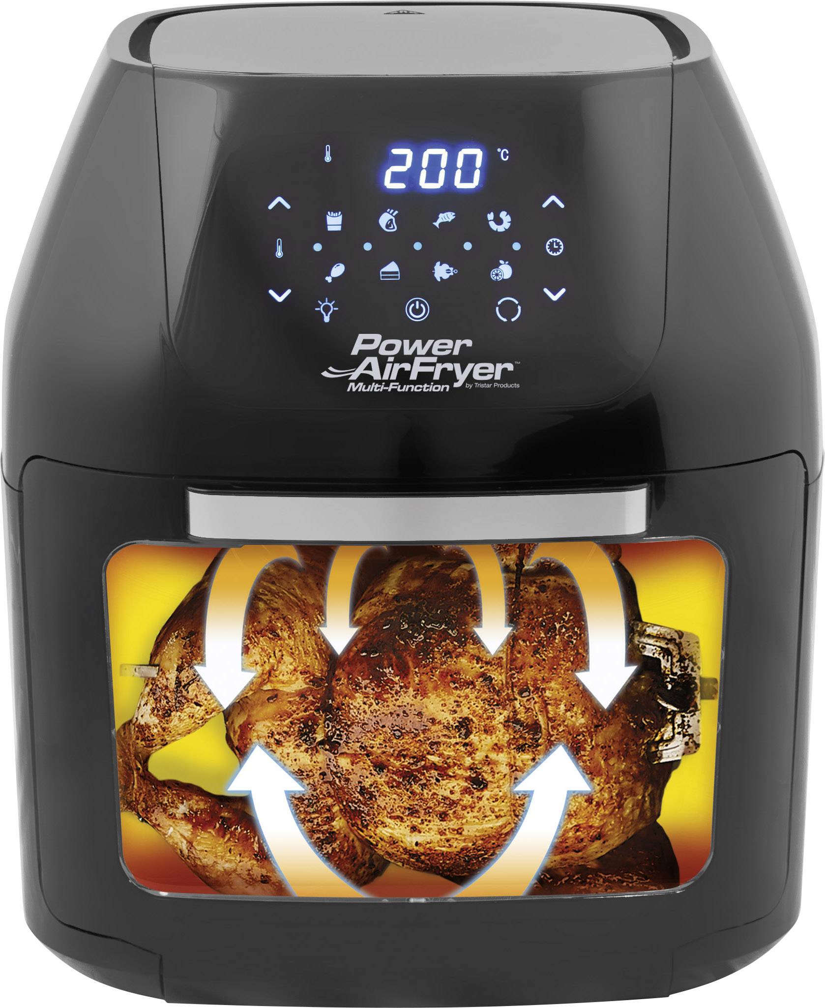 MediaShop Power AirFryer Multi-Function Heißluft-Ofen 1800 W Grillfunktion Schwarz
