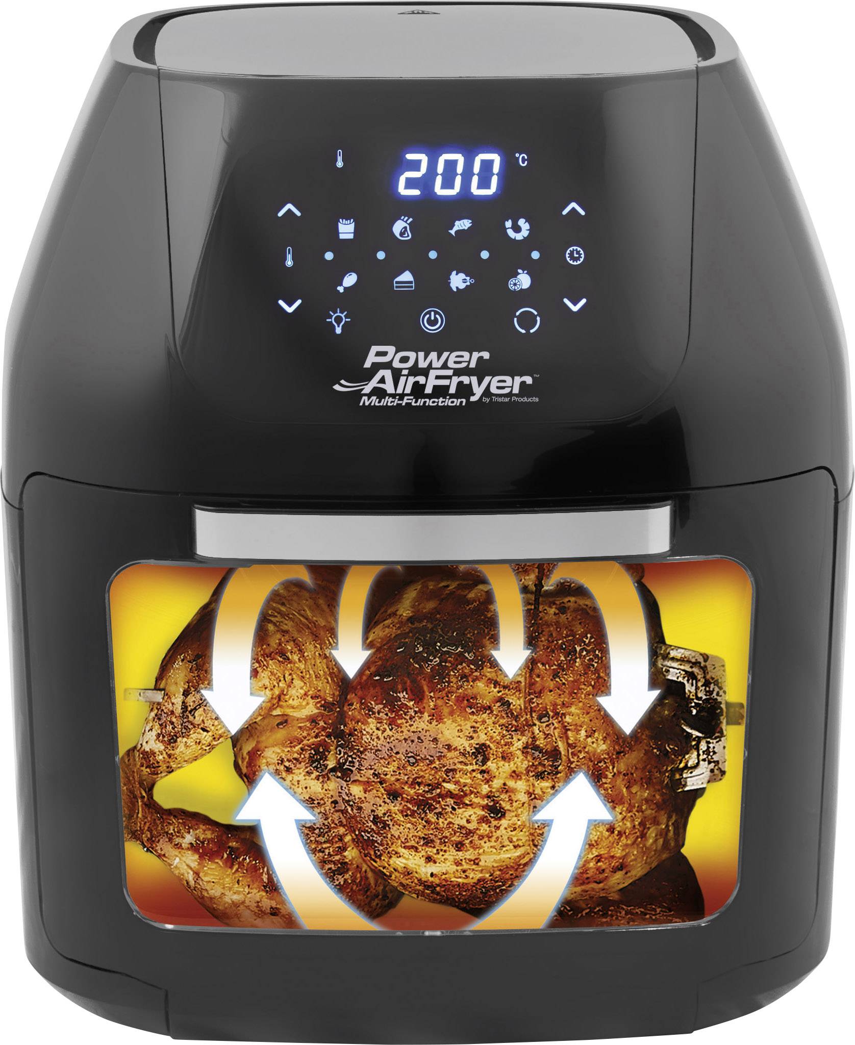 MediaShop Power AirFryer Multi-Function Heißluft-Ofen 1800 W Grillfunktion Schwarz