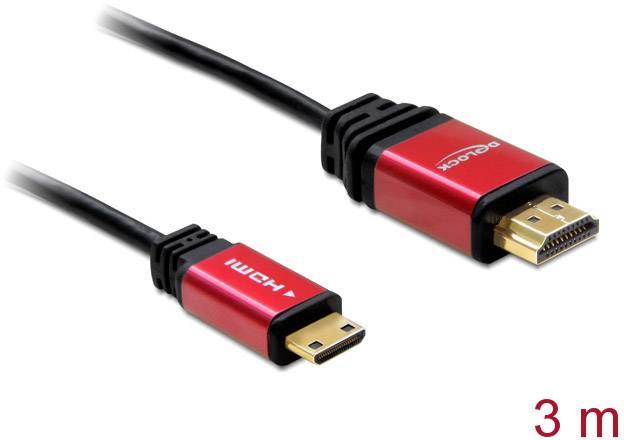 Delock HDMI Anschlusskabel HDMI-A Stecker, HDMI-Mini-C Stecker 3.00 m Schwarz 84337 4K UHD, vergoldete Steckkontakte HDMI-Kabel