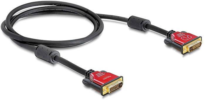 Delock DVI Anschlusskabel DVI-D 24+1pol. Stecker, DVI-D 24+1pol. Stecker 3.00 m Schwarz 84346 vergoldete Steckkontakte, mit Ferritkern DVI-Kabel
