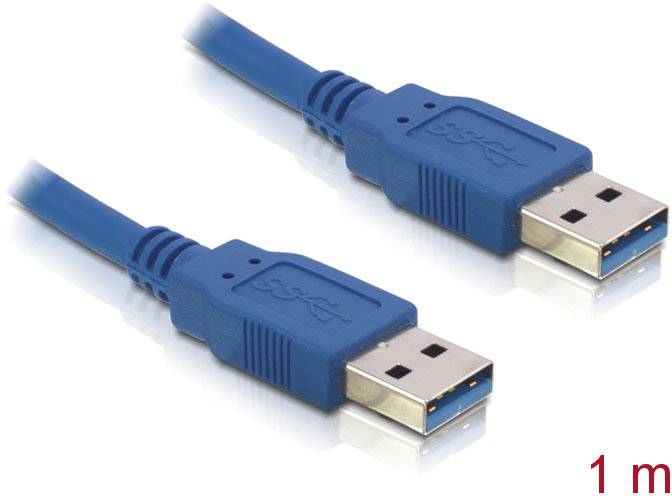 Blaues USB-Kabel, Länge 1 Meter, mit zwei USB-A-Steckern, geeignet für Datentransfer und Ladung.