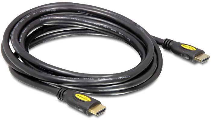 Delock HDMI Anschlusskabel HDMI-A Stecker, HDMI-A Stecker 5.00m Schwarz 82455 4K UHD, vergoldete Steckkontakte HDMI-Kabel