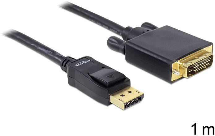 1 m langes Kabel mit einem DisplayPort-Stecker links und einem DVI-Stecker rechts. Geeignet für die Verbindung von Monitoren.