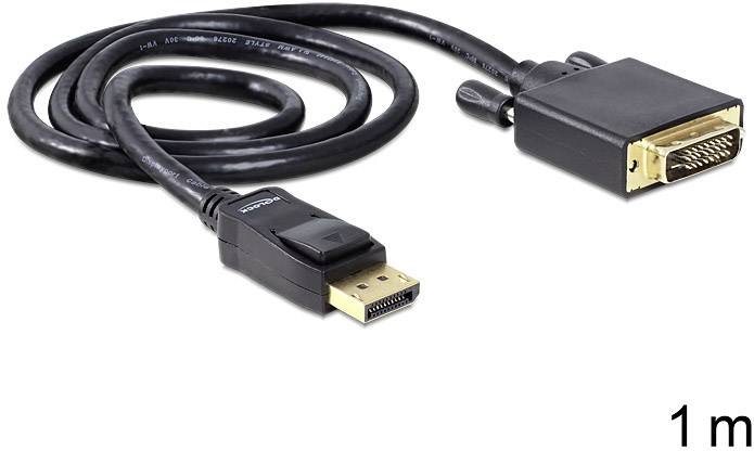 Ein 1-Meter-Kabel mit einem DisplayPort- und einem DVI-Stecker, geeignet für Videoverbindungen zwischen Computer und Bildschirm.