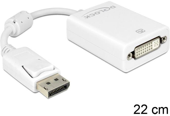 'DeLock' Adapter mit 22 cm Kabel, DisplayPort-Stecker zu DVI-Buchse. Weiß, kompakt, für Videoverbindungen zwischen Geräten.