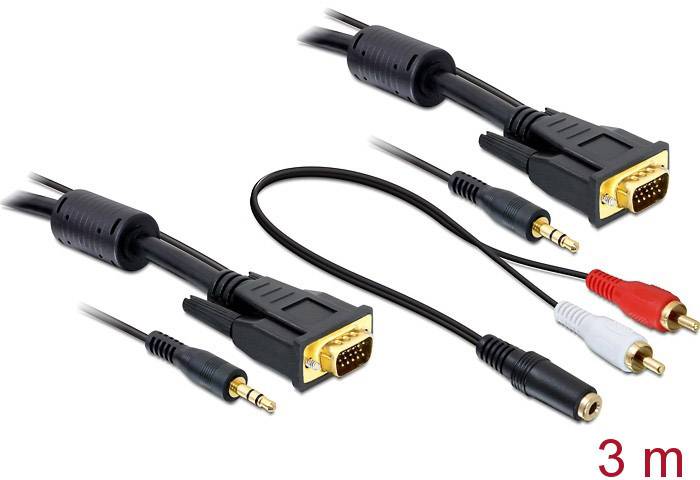 Delock VGA / Klinke Anschlusskabel 3.00 m Schwarz 84453 mit Ferritkern, vergoldete Steckkontakte VGA-Kabel