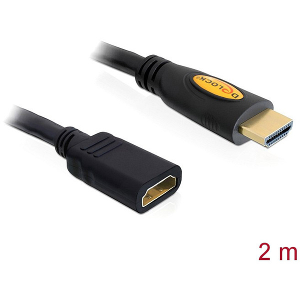 Delock HDMI Verlängerungskabel HDMI-A Stecker, HDMI-A Buchse 2.00 m Schwarz 83080 vergoldete Steckk