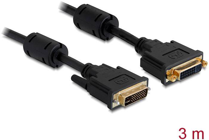 Delock DVI Verlängerungskabel DVI-I 24+5pol. Stecker, DVI-I 24+5pol. Buchse 3.00 m Schwarz 83108 mit Ferritkern DVI-Kabel